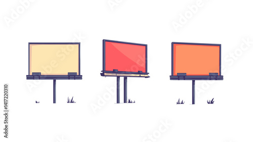 Three Blank Billboards: Yellow, Red, and Orange Pixel Art
