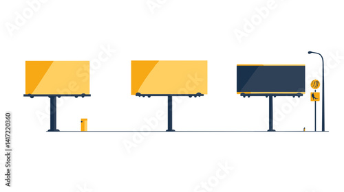 Three Blank Billboards Mockup: Yellow Orange and Dark Blue Options