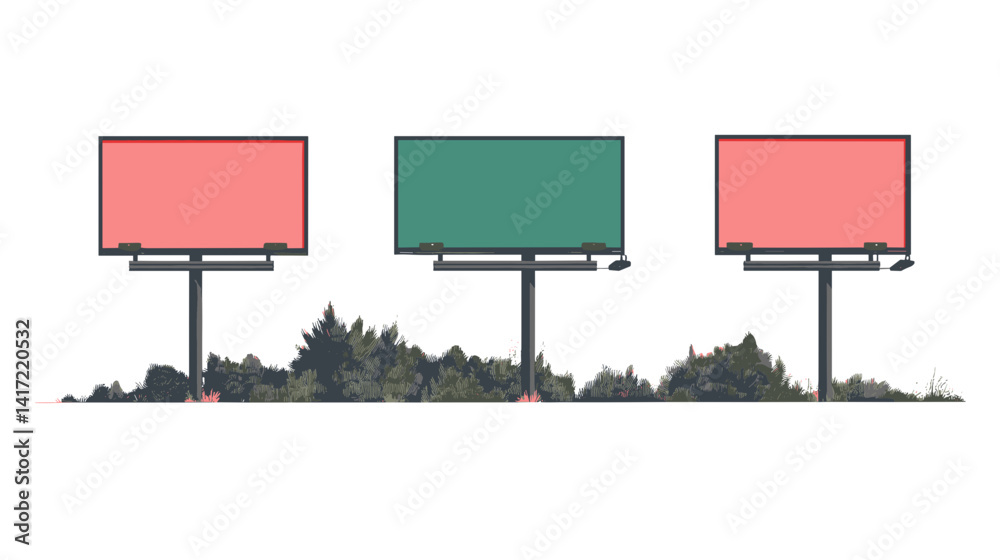 Fototapeta premium Three Blank Billboards with Overgrown Bushes