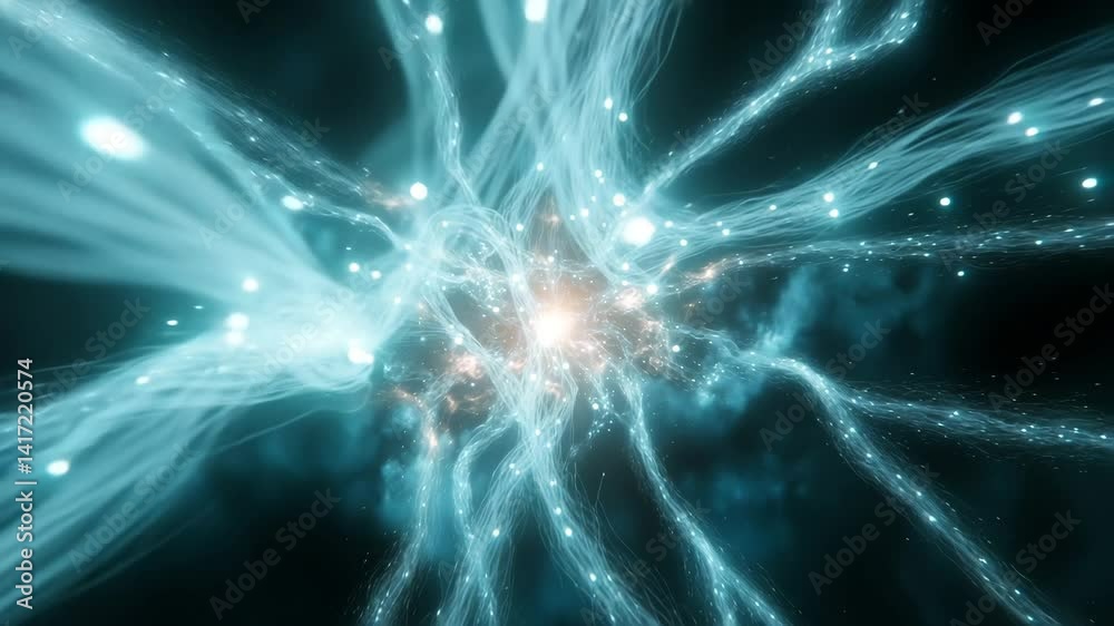 Abstract Teal Energy Streams Converging at Bright Core