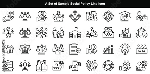 Social Policy Icon Vector Set, Community Welfare Symbol Graphics