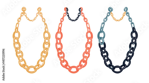 Three Colorful Chunky Chain Necklaces on White Background