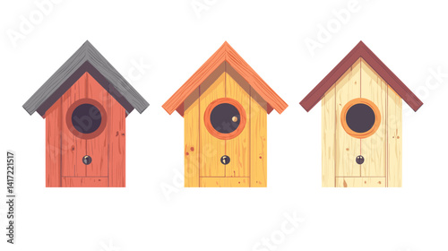 Three Colorful Wooden Birdhouses Illustration