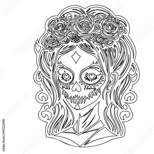 Elegant Monochrome La Catrina Sketch Artwork