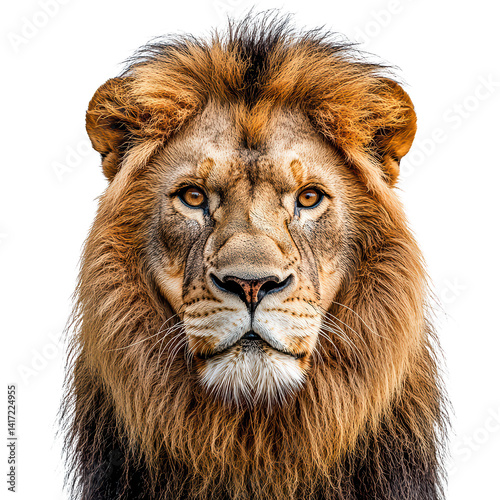 Majestic close up of a lion png detailed regal mane png elegant wild animal portrait png refined natural royalty png transparent background image