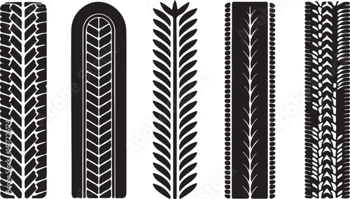 Silhouette tire wheel marks of cars icons set. Set of outline variant silhouette tire wheel marks of cars icons collection