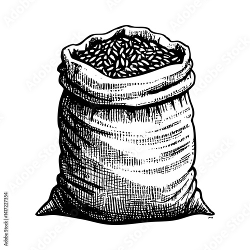 Sack of wheat sketch engraving black and white outline. Scratch board imitation.
