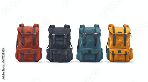 Four Color Backpacks on White Background