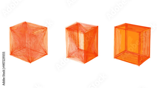 Three Orange Cubes Abstract Geometric Illustration