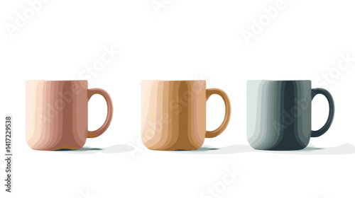 Three Pastel-Colored Mugs on White Background