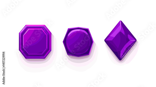 Three Purple Gems: Octagon, Hexagon, and Diamond Shapes