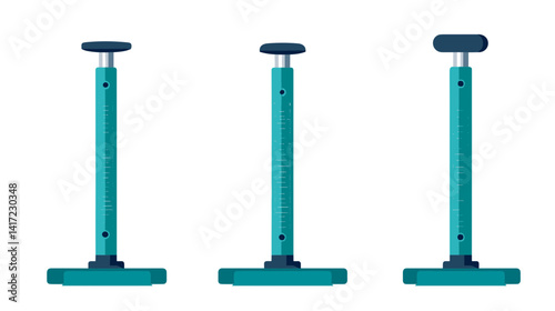Three Teal Adjustable Height Poles on White Background