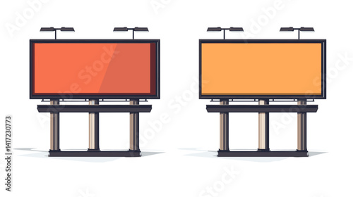 Two Blank Orange And Red Billboards Mockup