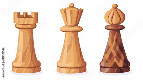 Wooden Chess Pieces Pixel Art Illustration