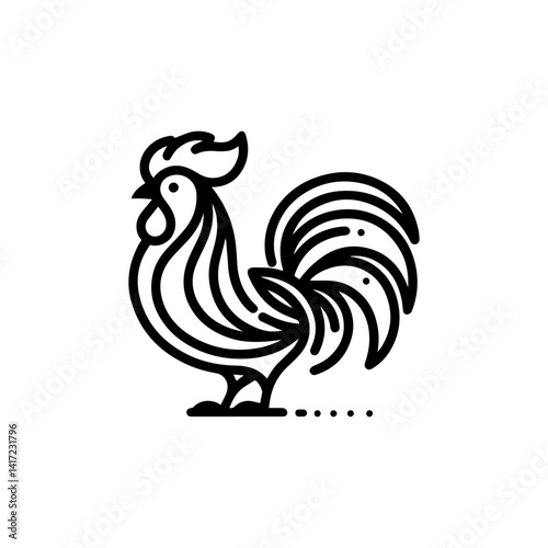 Rooster Outline: A minimalist line art illustration of a proud rooster standing, capturing the essence of farm life with simple elegance.