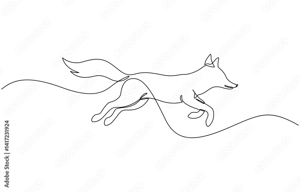 Obraz premium Continuous one line drawing of cute fox. Isolated on white background vector illustration, Wolf/fox as predator on the jungle line art drawing for wall decoration.