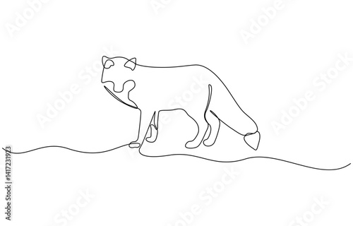 Continuous one line drawing of cute fox. Isolated on white background vector illustration, Wolf/fox as predator on the jungle line art drawing for wall decoration.