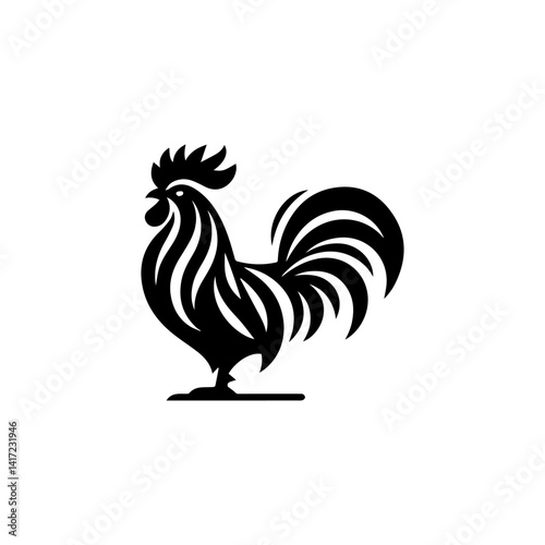Elegant Rooster Silhouette: A minimalist and stylish outline of a rooster in striking black, embodying farm life and rustic charm, presented against a clear backdrop.