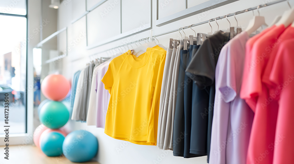 Fototapeta premium A modern sports store offering a variety of fitness clothing and equipment balls that will help you start a healthy lifestyle. 