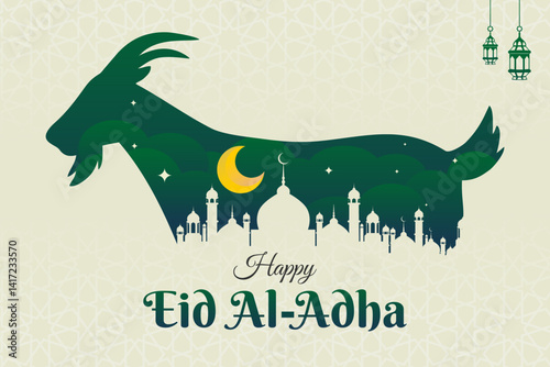 Eid Al-Adha Mubarak Celebration Design Goat Silhouette Background