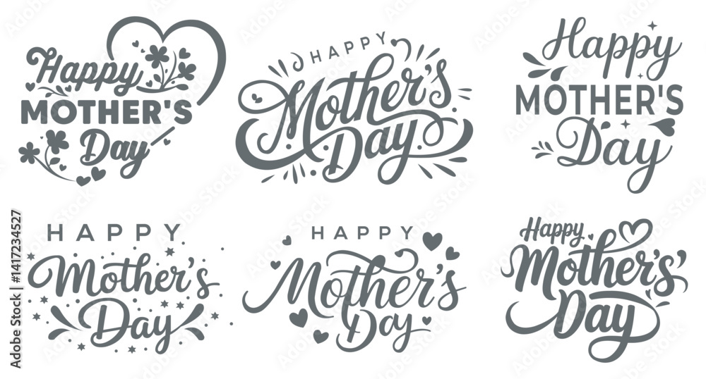 Fototapeta premium Elegant Mother's Day Lettering with Flowers. Mother's Day greeting card with floral typography design for celebration. Vector illustration. banner, poster, flyer, clip art, graphic.