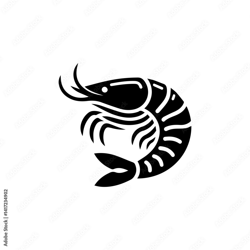 Shrimp Icon: A minimalist line art illustration of a shrimp, a symbol of oceanic life and culinary delight. Shrimp Icon: A minimalist line art illustration of a shrimp, a symbol of oceanic life and culinary delight.