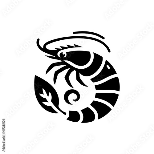 Shrimp Icon: A minimalist line art illustration of a shrimp, a symbol of oceanic life and culinary delight.