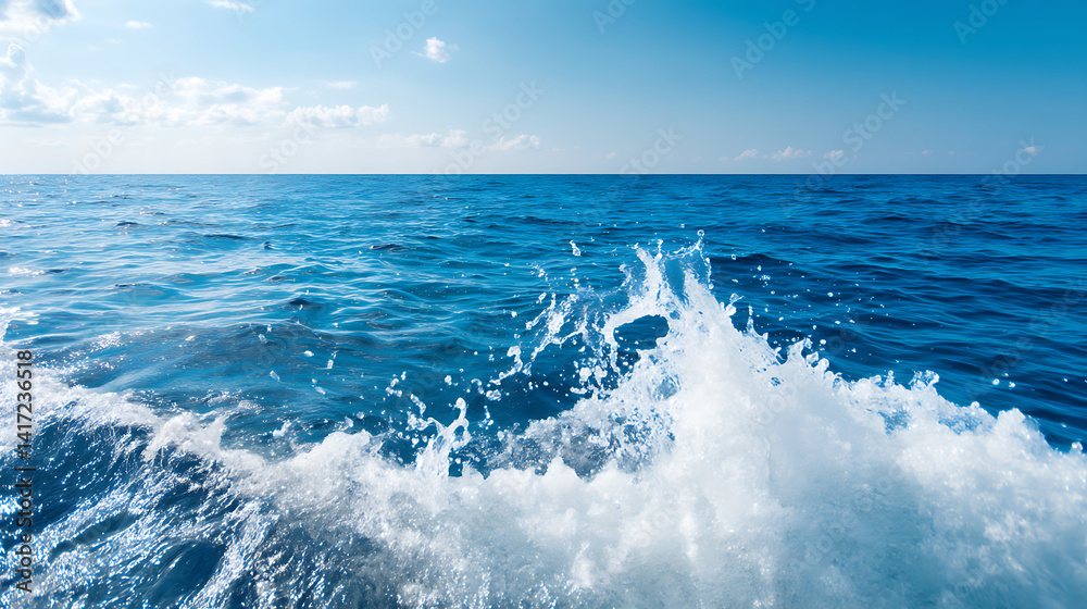 Obraz premium Water splashes and creates intricate patterns as waves crash reflecting sunlight in shades of blue signifying the energy and movement of the ocean. 