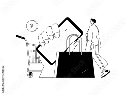 Holiday shopping people doing e-commerce online shopping flat vector concept operation hand drawn illustration
