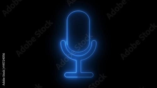 neon glowing microphone icon animation. voice recording and podcast mic microphone button icon animation on black background.