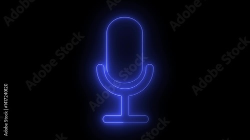 neon glowing microphone icon animation. voice recording and podcast mic microphone button icon animation on black background.