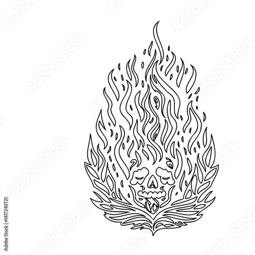Monochrome Skull Ablaze in Ornamental Flames Art