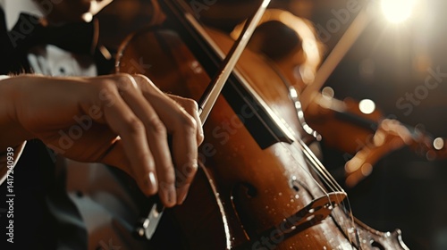 The closeup of violin performance