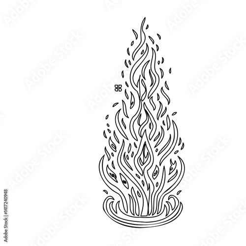 Minimalistic Sketch of Burning Flame on White