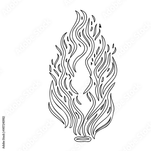 Stylized flame drawing in line art design concept