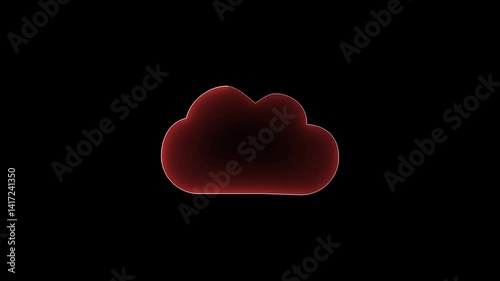 neon glowing cloud icon animation.reflective surface dark, misty cloud with a black background.