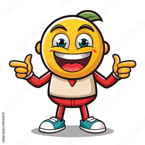 Smiling citrus character pointing