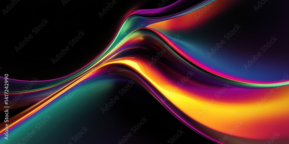 Naklejka premium Flowing abstract ribbons in vivid orange, pink, blue, and green tones for digital design