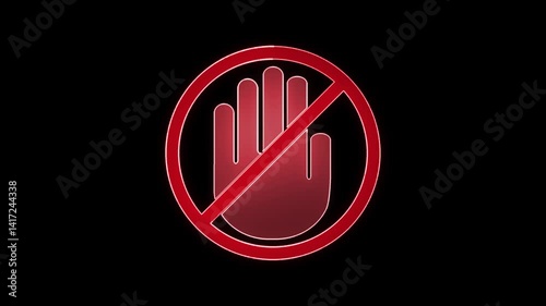 No allowed touching . please do not touch sign icon animated on a black background