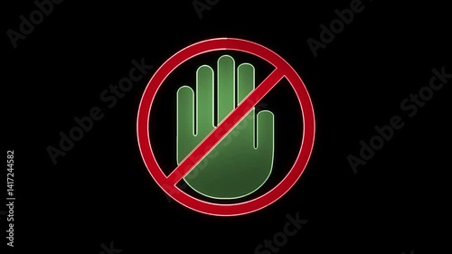 No allowed touching . please do not touch sign icon animated on a black background