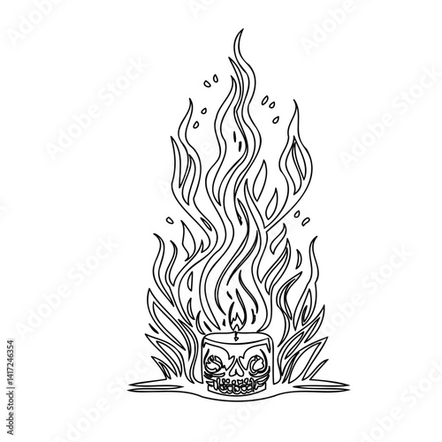 Line Art: Skull Candle with Fiery Flame Design