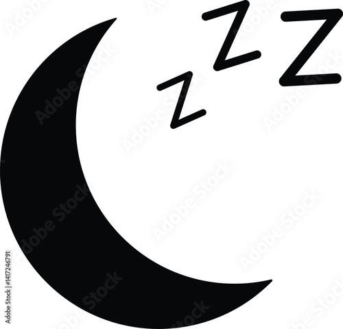 Sleep Icon Vector or Crescent Moon with zzz Symbol for Night, Rest, or Bedtime Designs
