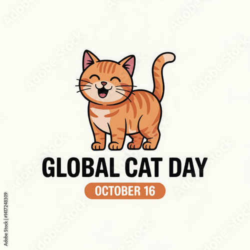 Global cat day october 16 celebrate with cute cartoon cat illustration vector graphic design
