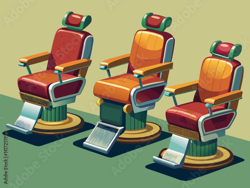vector of Three reclining chair designs in a barber shop or beauty salon