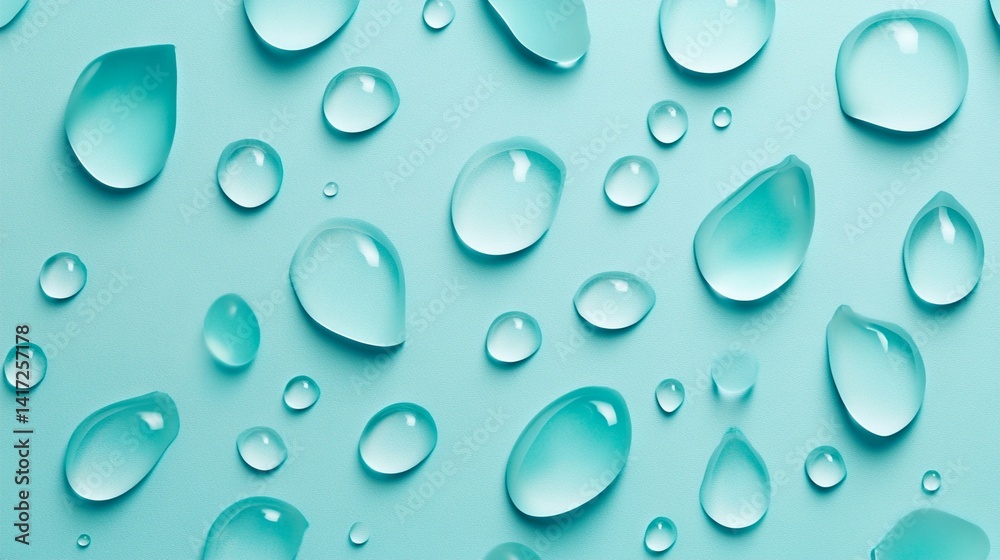 Light blue background with a collection of glossy water droplets, showcasing the beauty of nature's reflections, perfect for freshness and rejuvenation in designs. Light blue background with a collection of glossy water droplets, showcasing the beauty of nature's reflections, perfect for freshness and rejuvenation in designs.