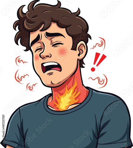 Sore throat illustration: symptoms, causes, and remedies for throat pain and discomfort cartoon image