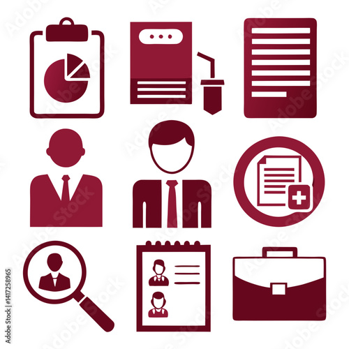 Business and Human Resources burgundy icon vector set.