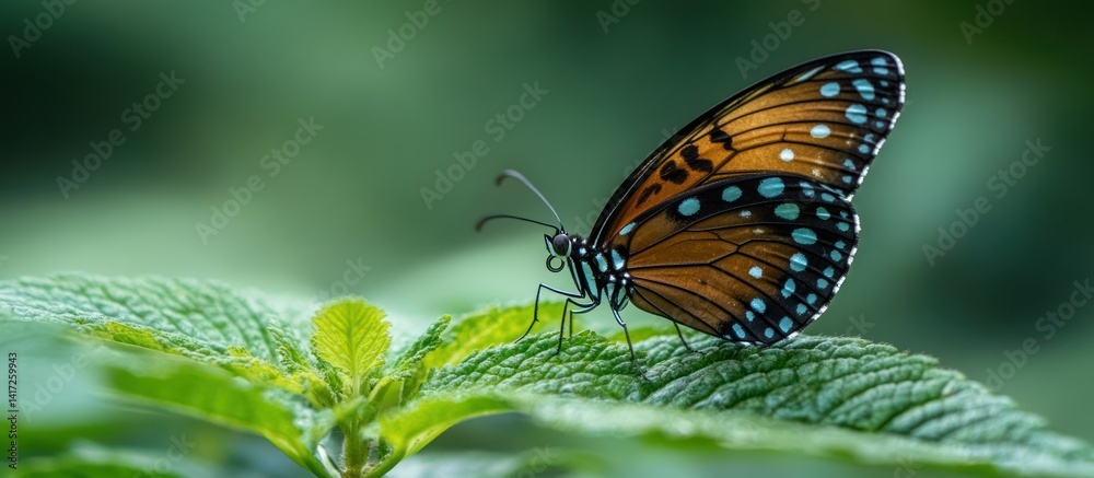 Butterfly on Leaf, Natural Setting, Macro Close-up Butterfly on Leaf, Natural Setting, Macro Close-up