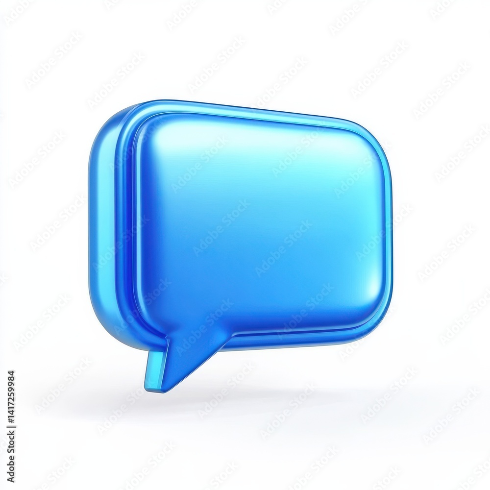 Fototapeta premium 3d Simple Blue Message Box Icon, 3d Shiny Blue Chat Box Icon On White Background, 3d illustration