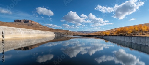 Calm Reservoir Reflecting Autumn Clouds photo
